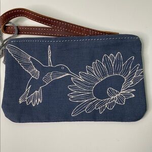 Zambezi Joy Society Blue Canvas, Suede, & Leather Wristlet‎ with Hummingbird